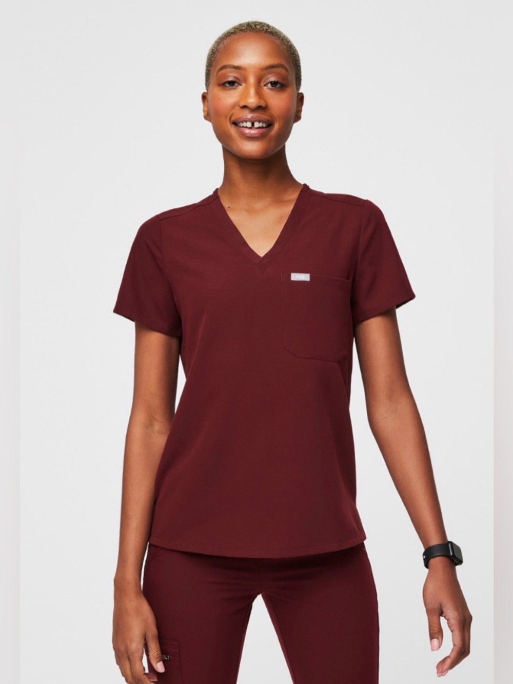 Figs Women's Catarina One Pocket Burgundy Scrub Top Medium